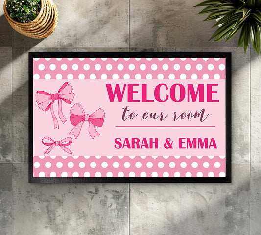 Personalized Pink Coquette Bow Doormat, Cute Girls Room Decorugs