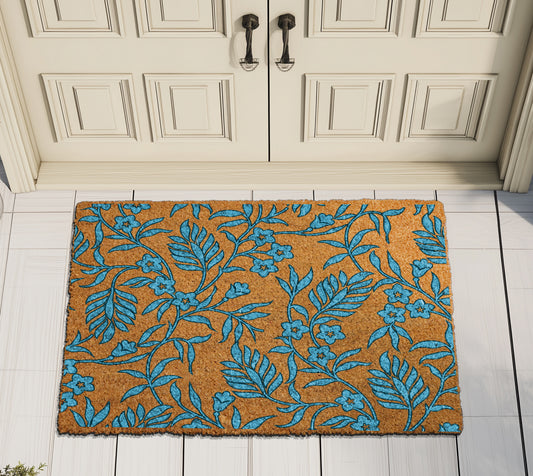 Stylish Blue Floral Doormat, Elegant Home Decor, Perfect Housewarming Gift
