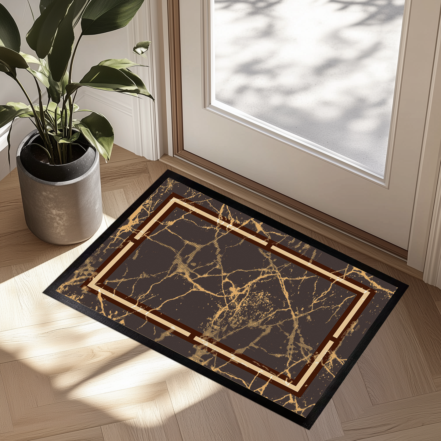 Luxury Marble Print Gold Vein Doormat, Non-Slip Welcome Mat