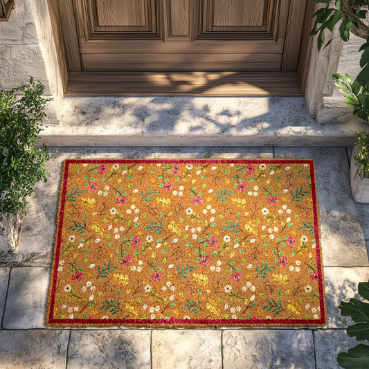 Charming Floral Welcome Mat, Colorful Boho Front Porch Doormat.