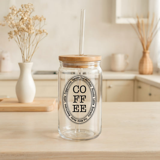 Cute Coffee Drinkware, Clear Glass Iced Coffee Cup, Barista Friend Presents
