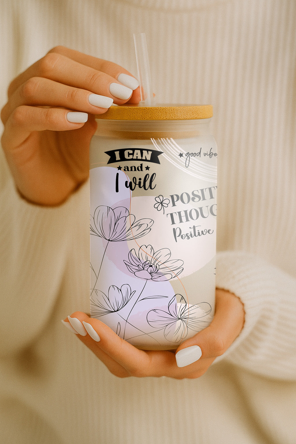Energetic Sipper Glass, Motivational Tumbler, Stylish Bamboo Cup - Gift!