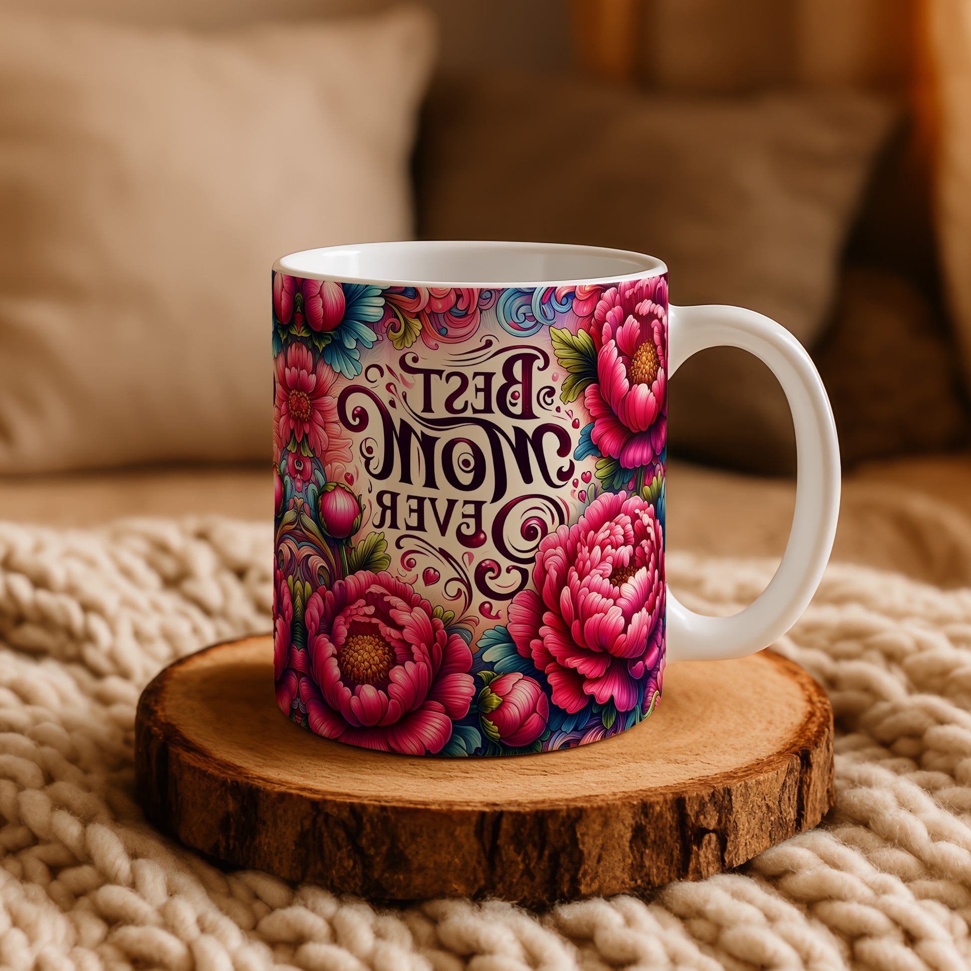 Aesthetic Floral Mom Ceramic Cup, Vibrant Colors Mother's Day Coffee Mug