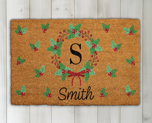 Festive Christmas Doormat with Custom Initial & Family Name