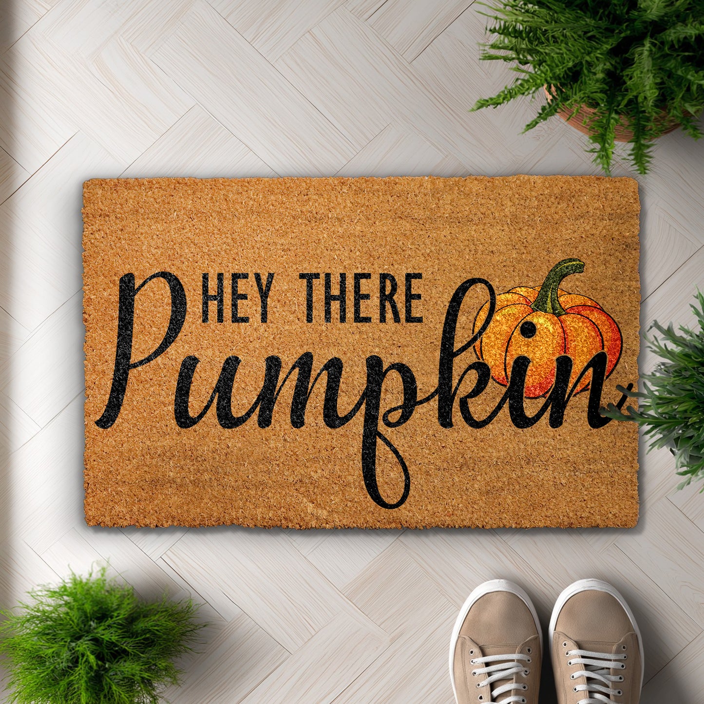 Cozy Fall Welcome: Hey There Pumpkin Doormat for Rustic Decor