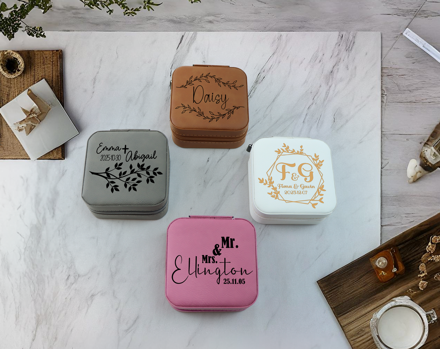 Personalized Vegan Leather Jewelry Box, Engraved Accessory Organizer, Anniversary Gift
