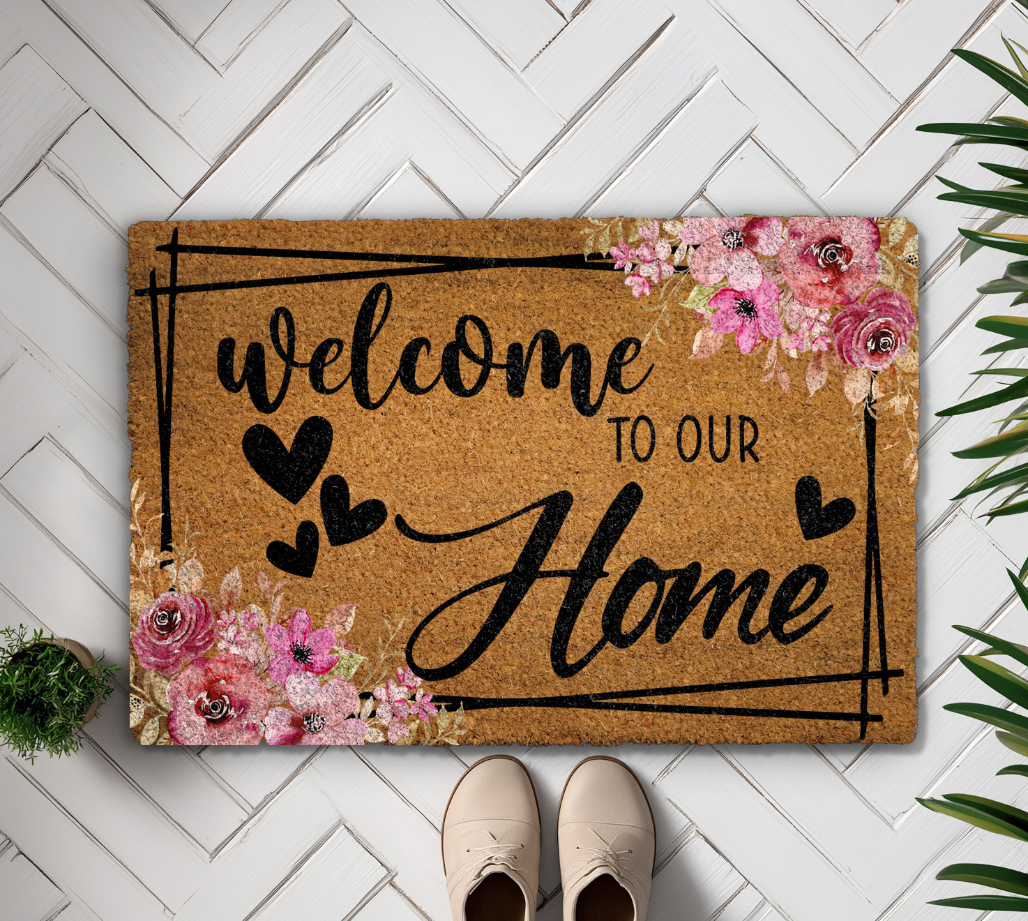 Charming Pink Rose Doormat, Heartwarming Entrance Décor and Ideal Gift