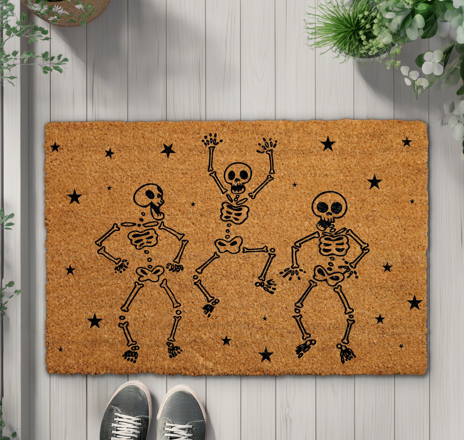 Spooky Season Welcome: Dancing Skeletons Halloween Doormat, Fall Porch Decor