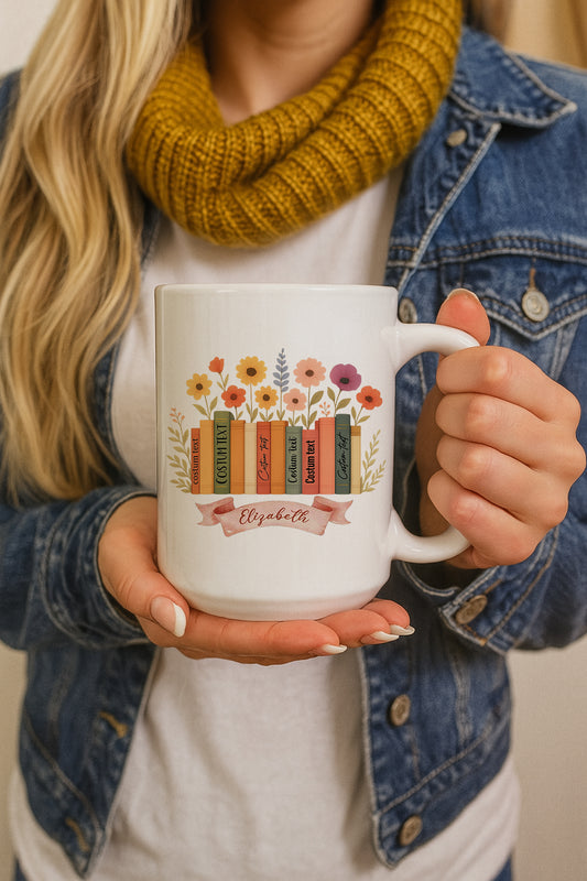 Floral Books Ceramic Cup, Perfect Gift for Librarians and Bookworms