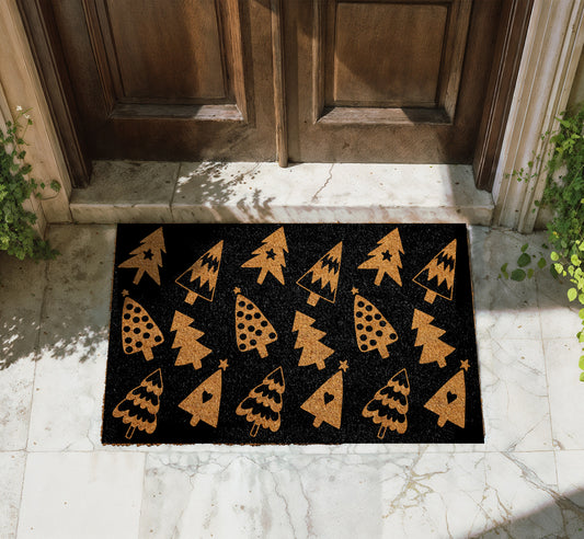 Rustic Christmas Tree Doormat, Minimalist Winter Housewarming Mat, Farmhouse Decor