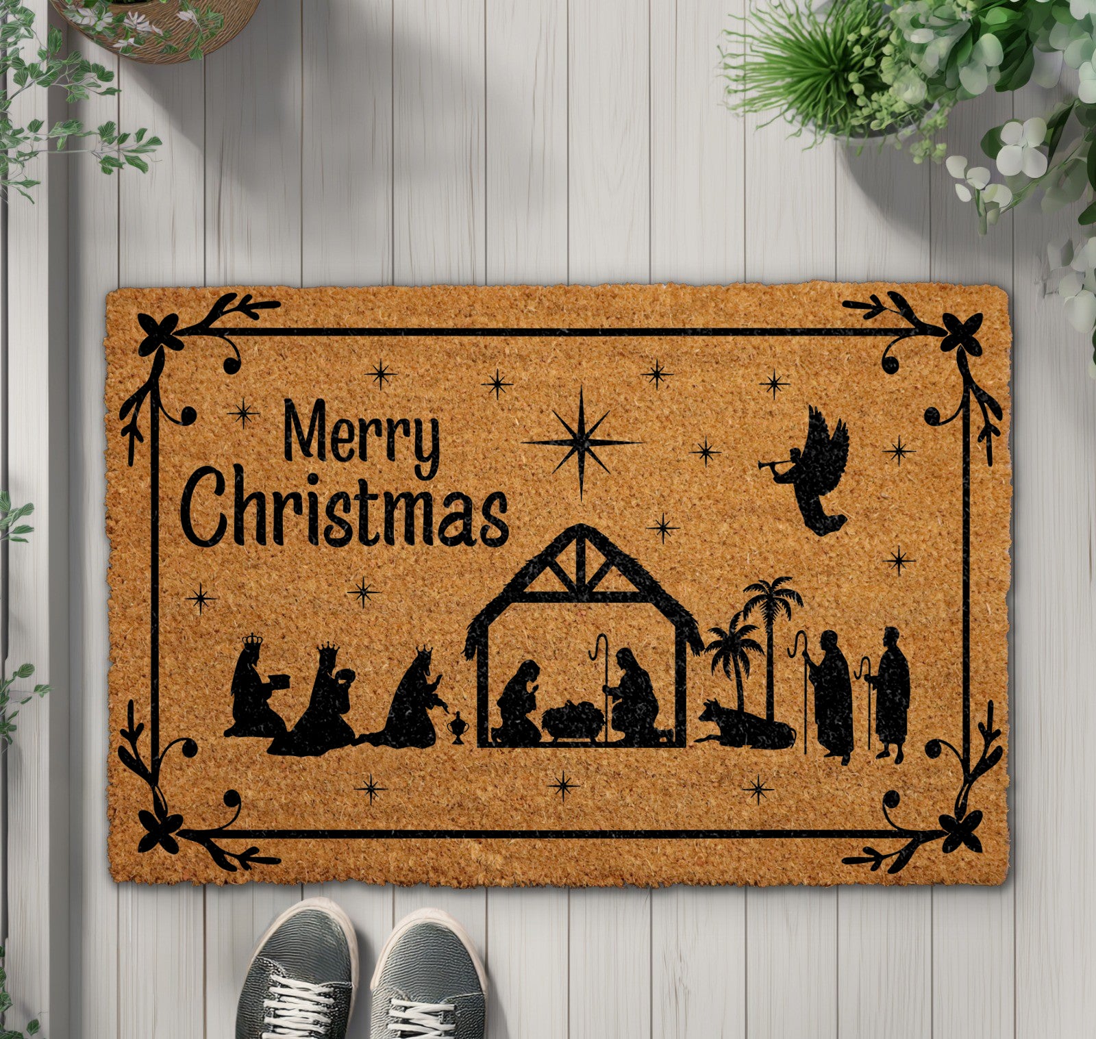 Religious Nativity Christmas Doormat, Holy Xmas Front Porch Rug