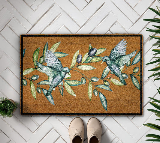 Extend a Peaceful Welcome with Olive Branch & Doves Doormat