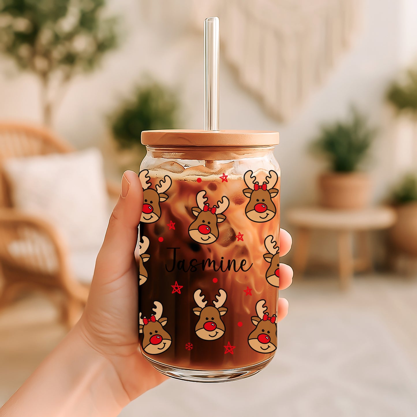Personalized Reindeer Can Glass: Festive Holiday Drinkware, Christmas Gift