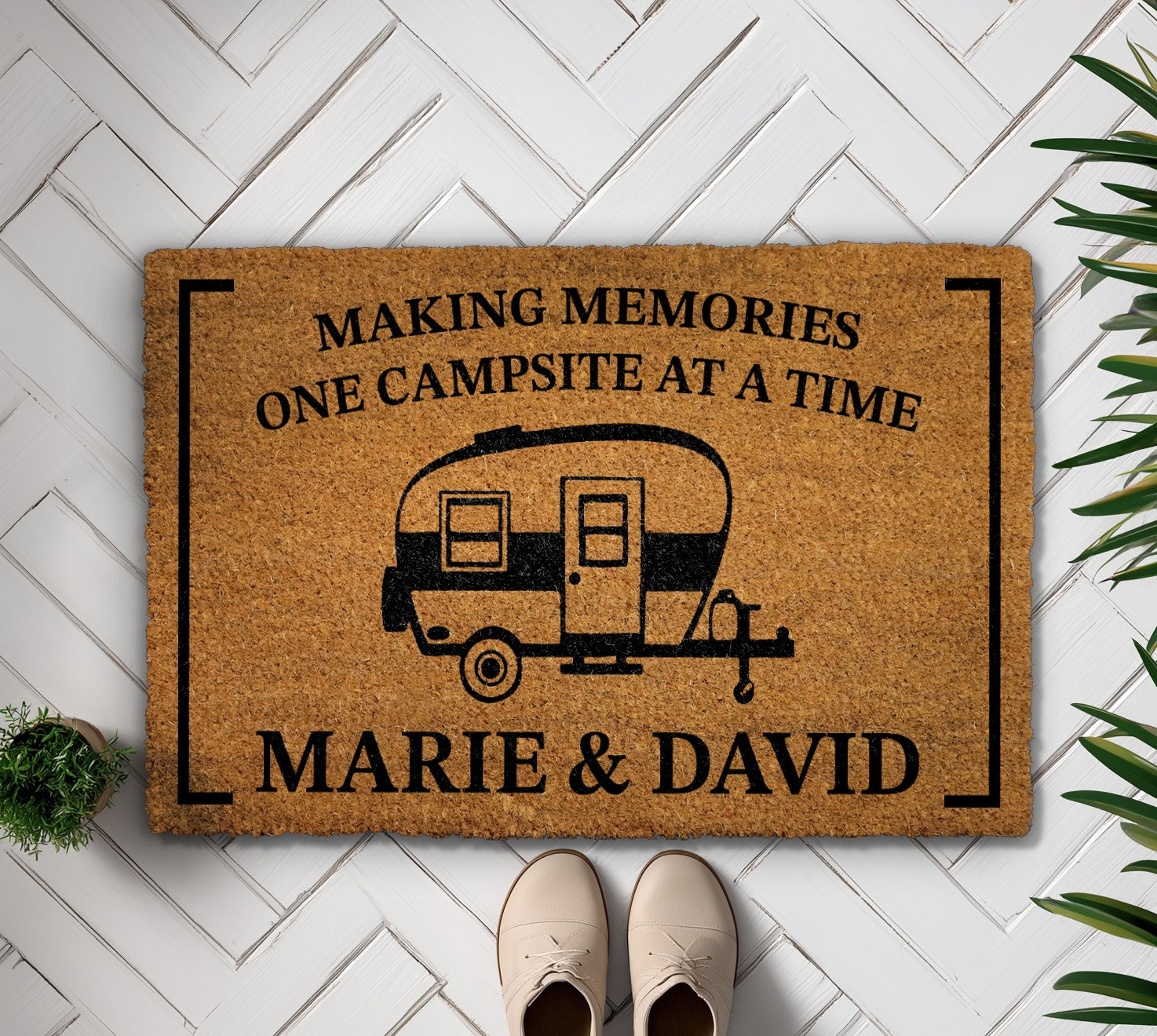 Personalized Couples RV Mat: Making Memories, Camping Family Glamping Decor