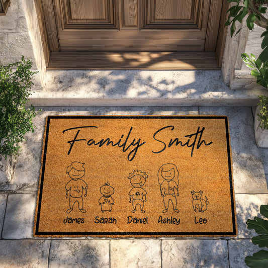 Personalized Family Doormat, Custom Stick Figure Home Decor, Pet Welcome Mat