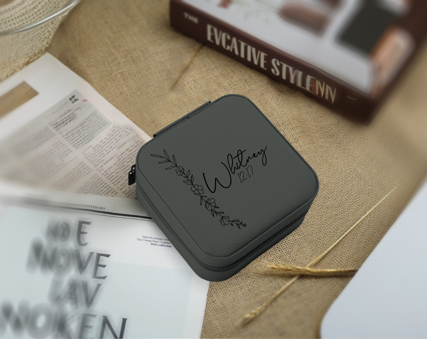 Personalized Vegan Leather Jewelry Box, Engraved Accessory Organizer, Anniversary Gift
