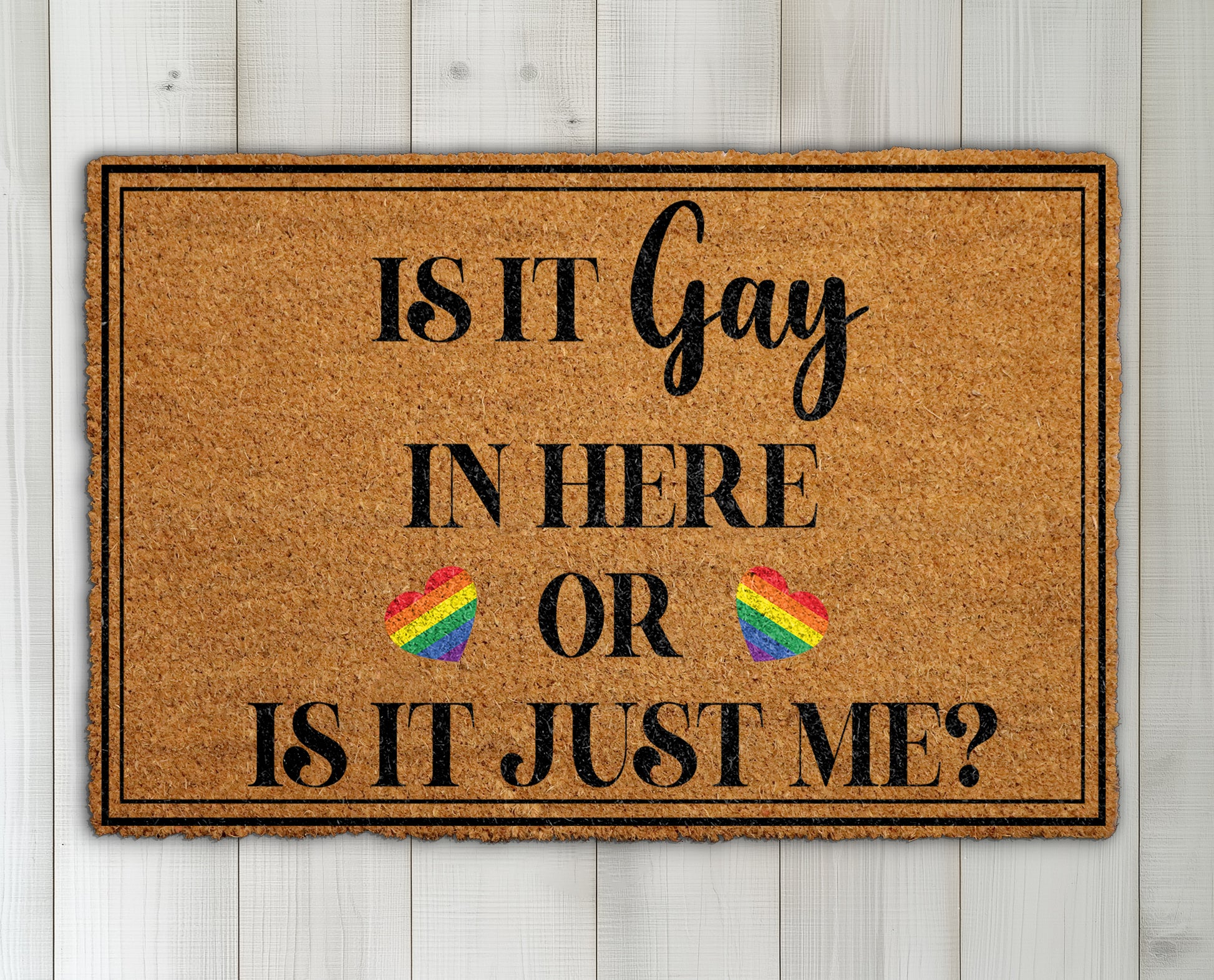 Rainbow Heart Doormat, LGBTQ Pride Welcome Mat, Funny Housewarming Gift