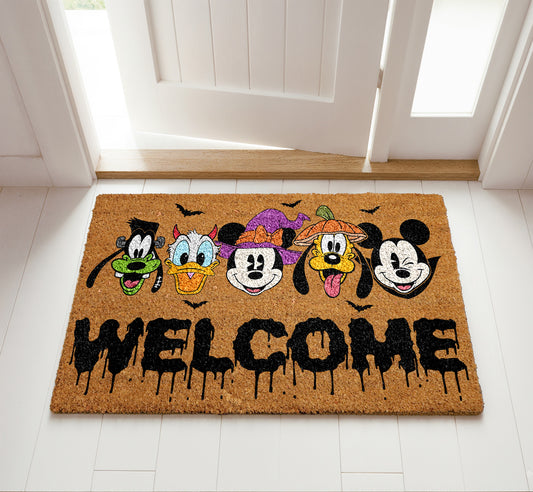 Mickey & Friends Halloween Doormat, Classic Cartoon Characters Entry Decor