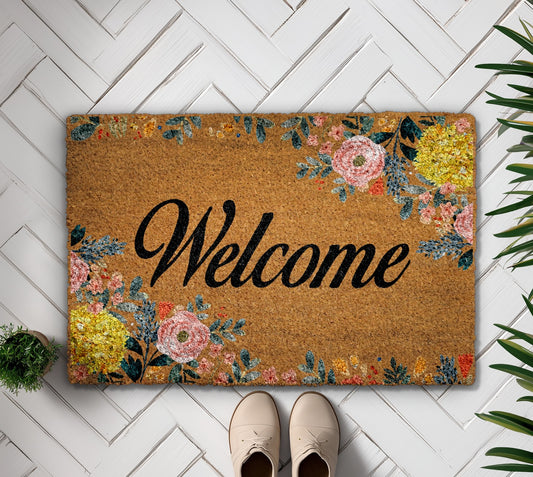 Vibrant Floral Welcome Doormat, Perfect Housewarming Gift