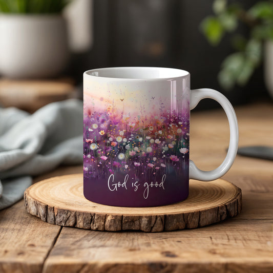 Wildflower Christian Mug, Floral Inspirational Cup, God Is Good