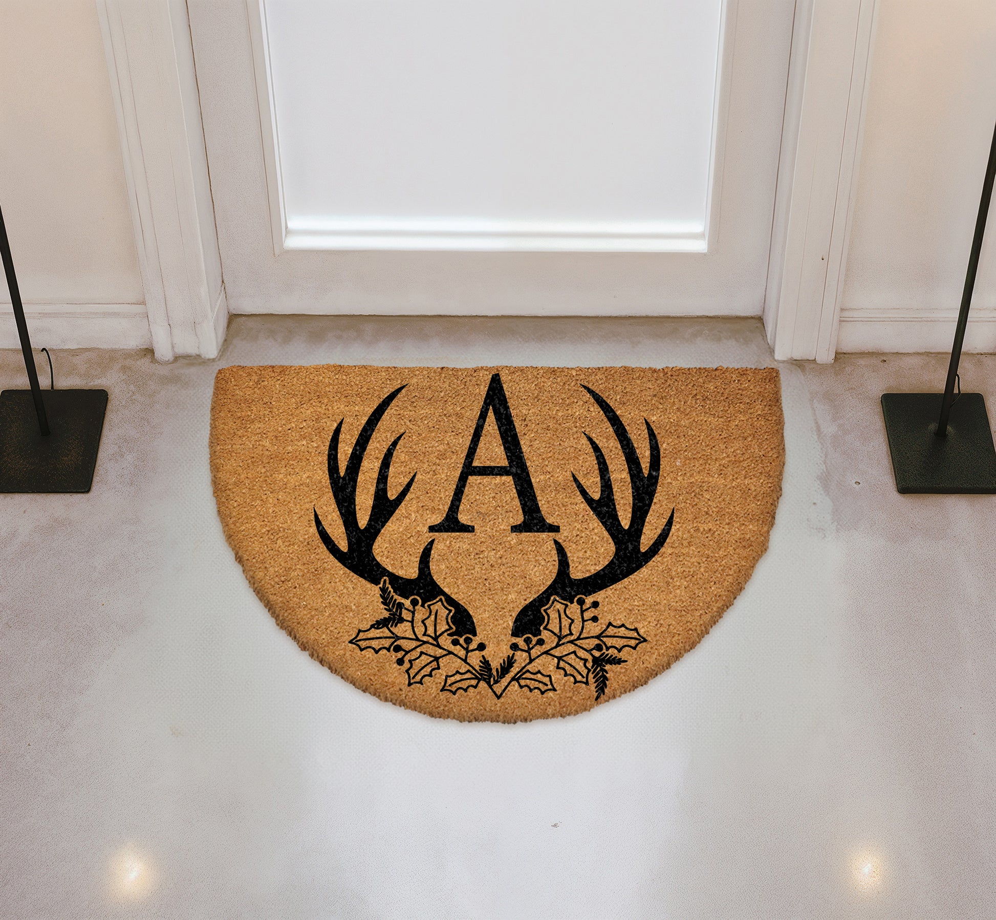 Personalized Antler Monogram Welcome Mat, Rustic Housewarming Gift