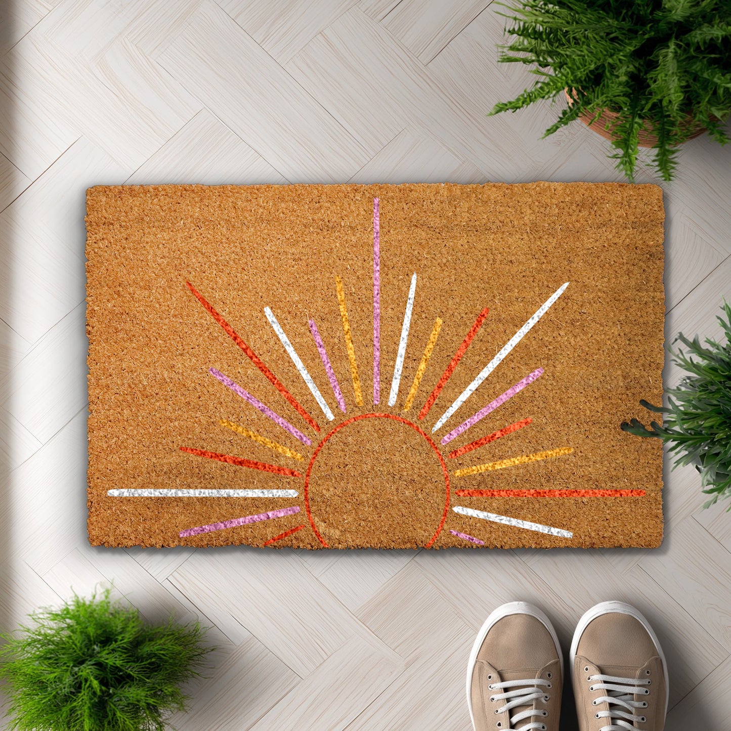 Sunburst Welcome Mat, Minimalist Front Porch Decor, Housewarming Gift Idea