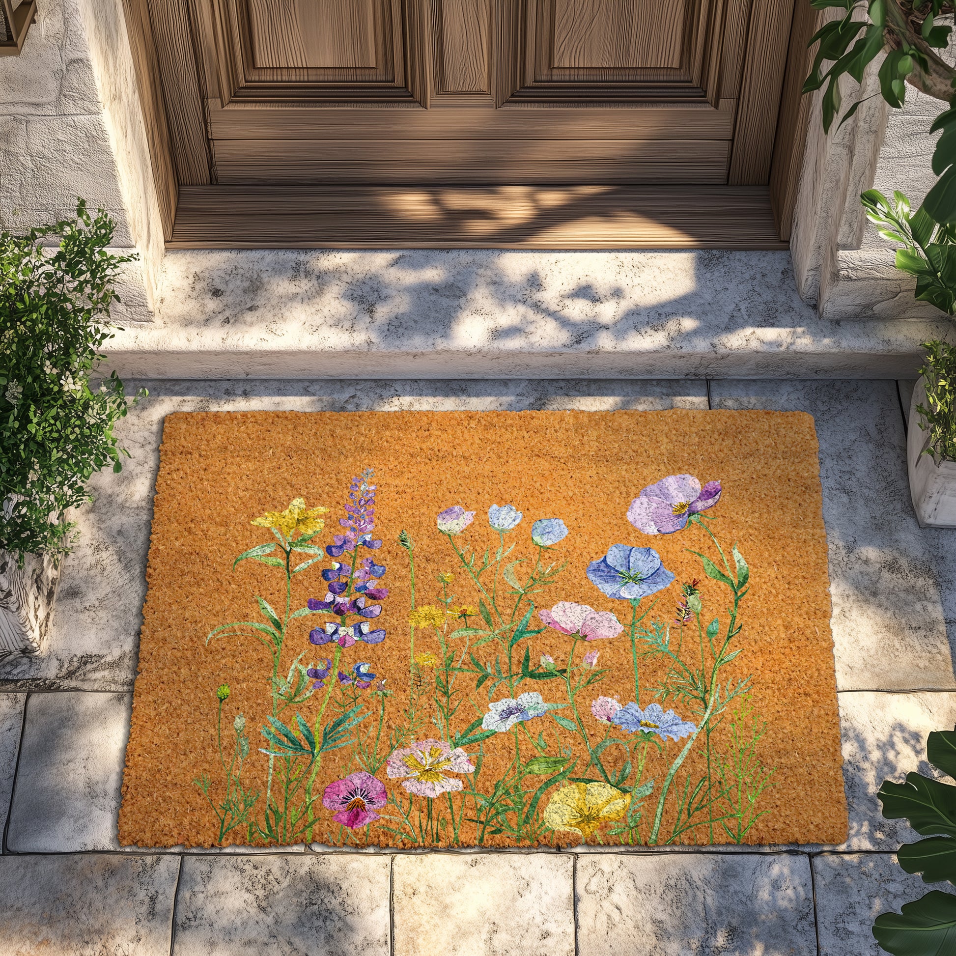 Wildflower Entryway Coir Mat: Charming Floral Welcome for Garden Lovers