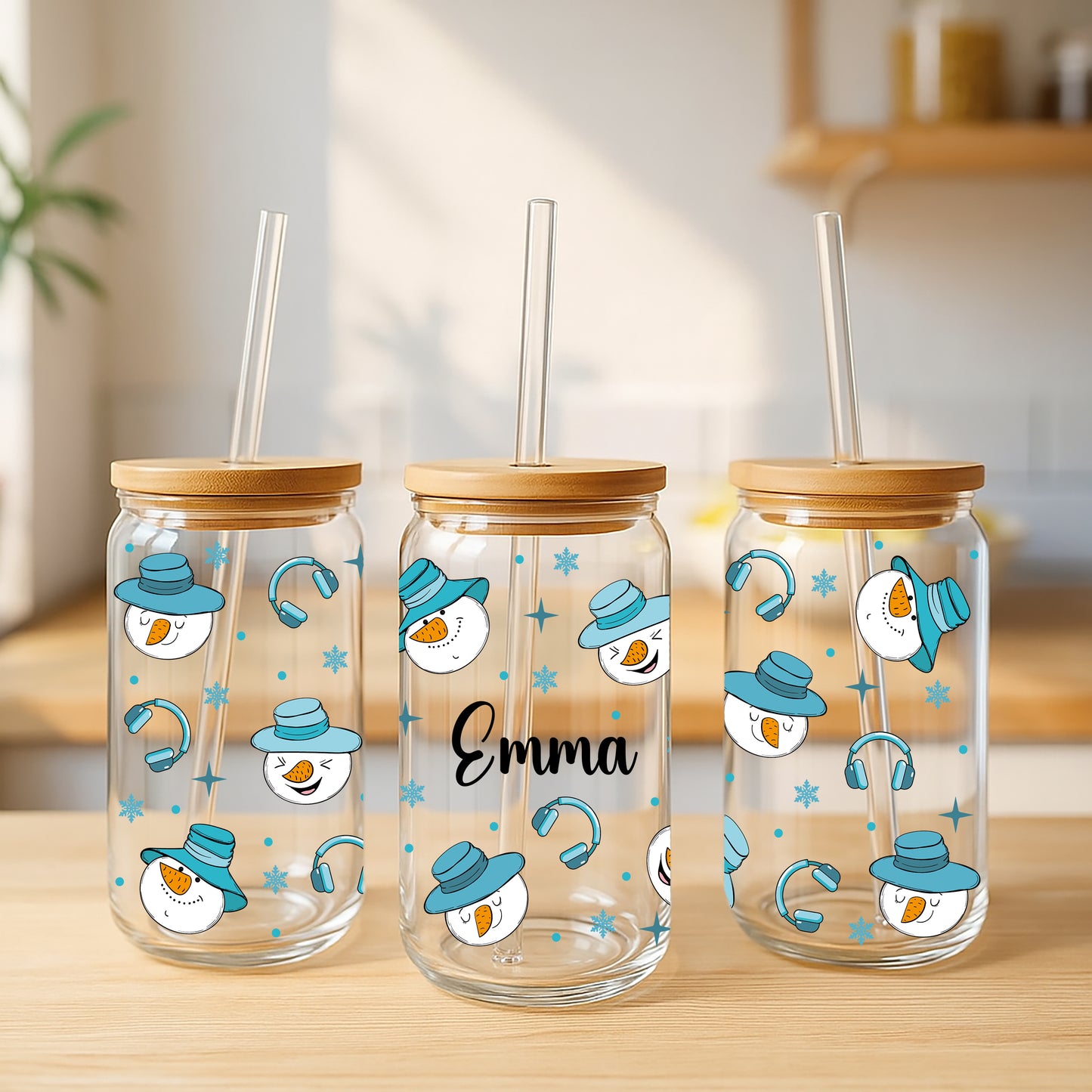 Custom Snowman Can Glass, Music Theme Christmas Tumbler, Festive Drinkware