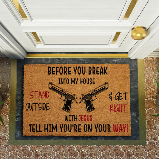 Get Right With Jesus Doormat, Funny Gun Floor Decor Gift
