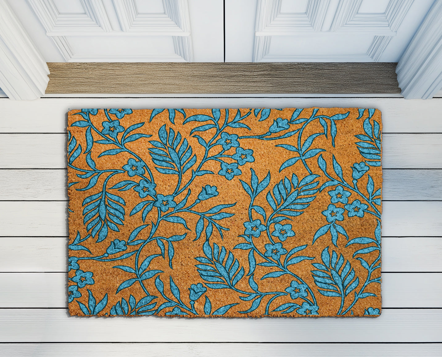 Stylish Blue Floral Doormat, Elegant Home Decor, Perfect Housewarming Gift