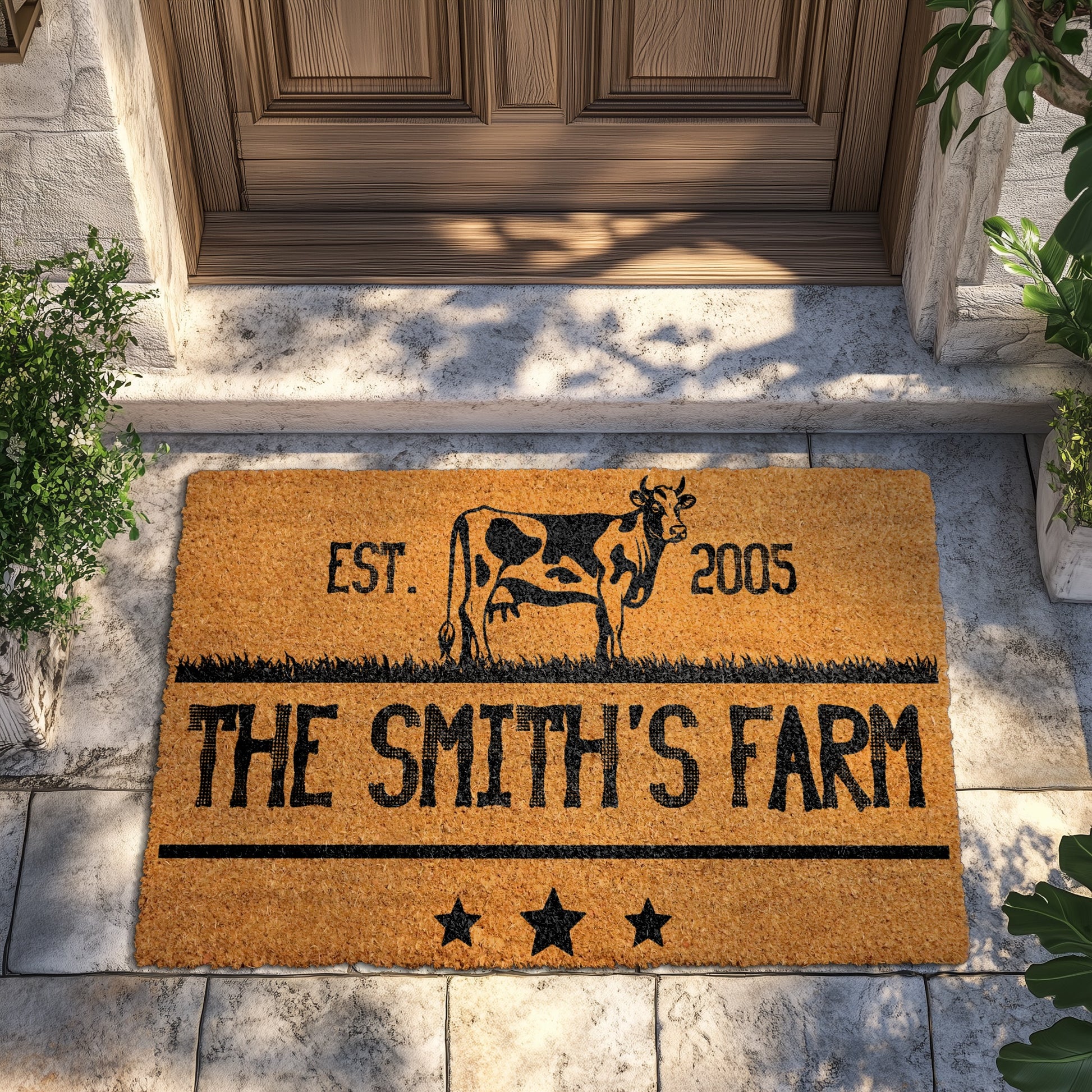 Custom Farmhouse Welcome Mat, Personalized Cow Farmer Gift, Ranch Decor