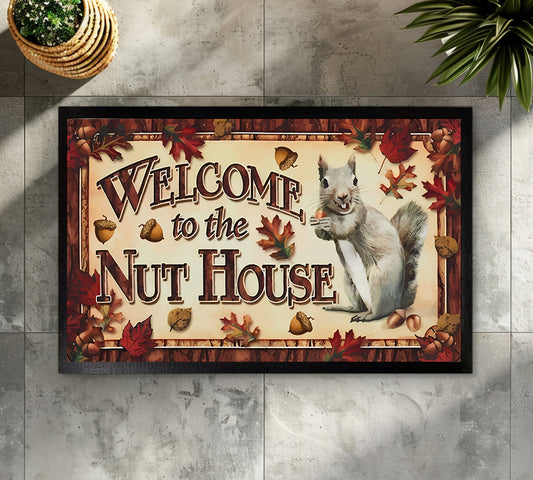 Humorous Welcome Mat for Squirrel Lovers: The Nut House Entry