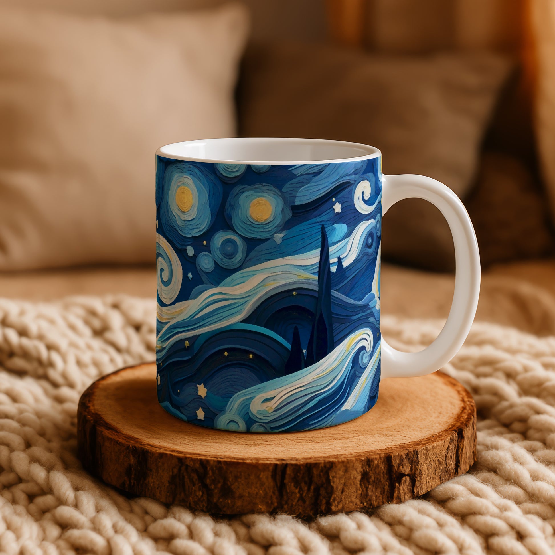 Starry Night Inspired Ceramic Mug, Vibrant Colors, Art Lover Gift