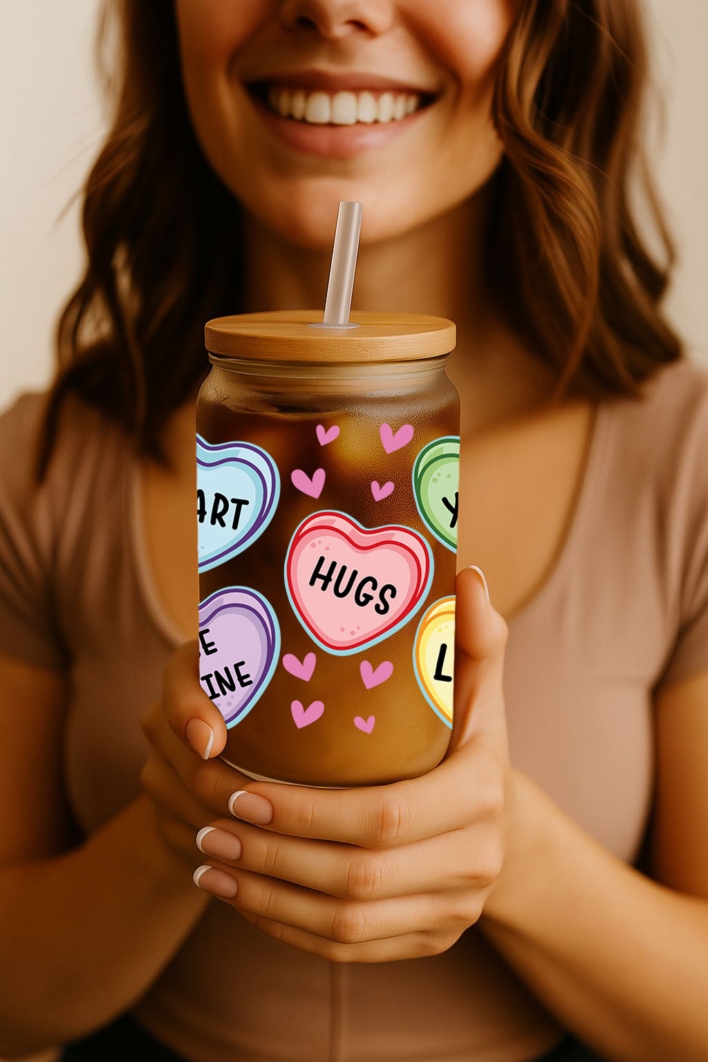 Cute Love Themed Glass Tumbler, Valentine's Day Gift, Romantic Cup