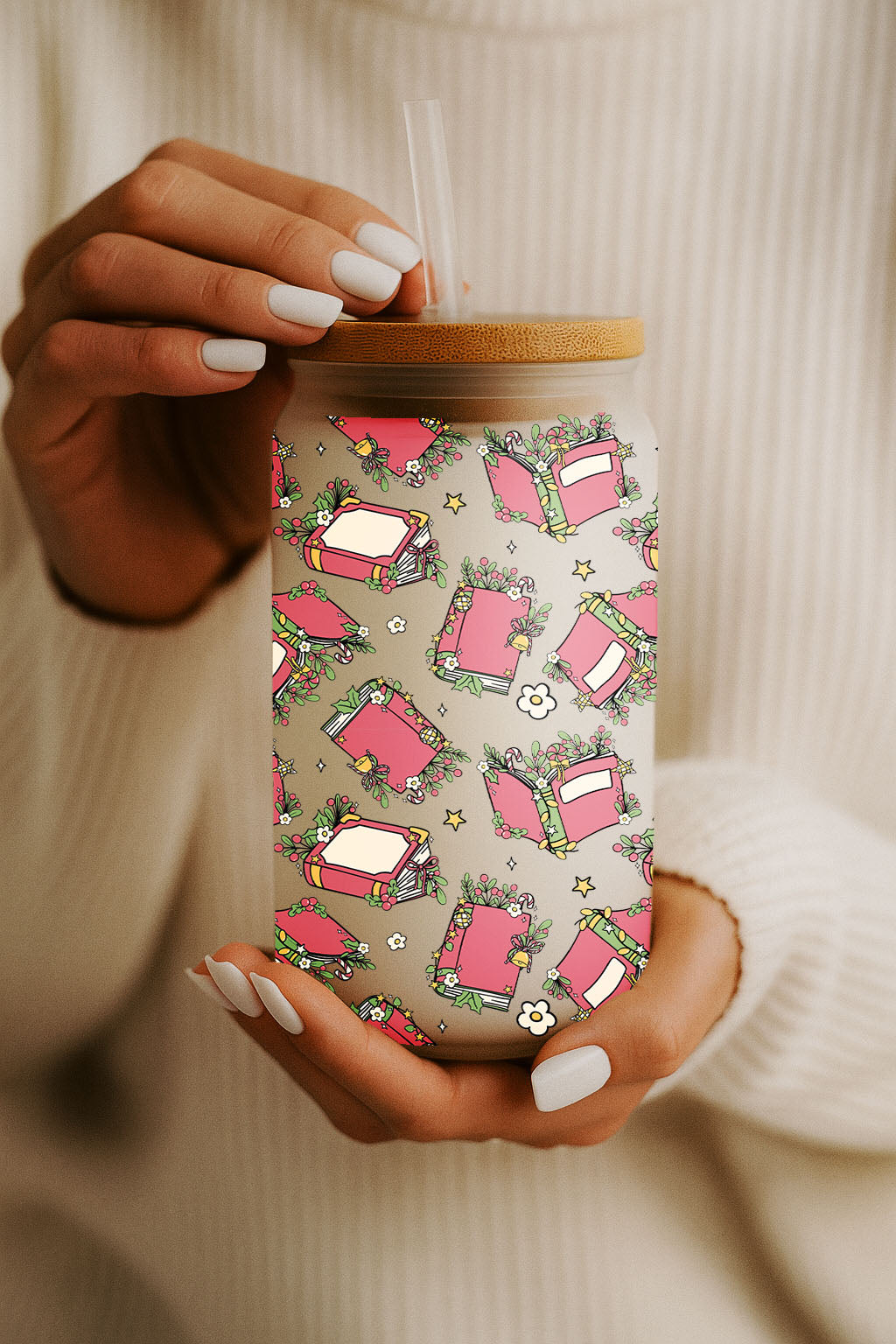 Floral Books Can Glass Tumbler, Pink School Girl Enthusiast Gift