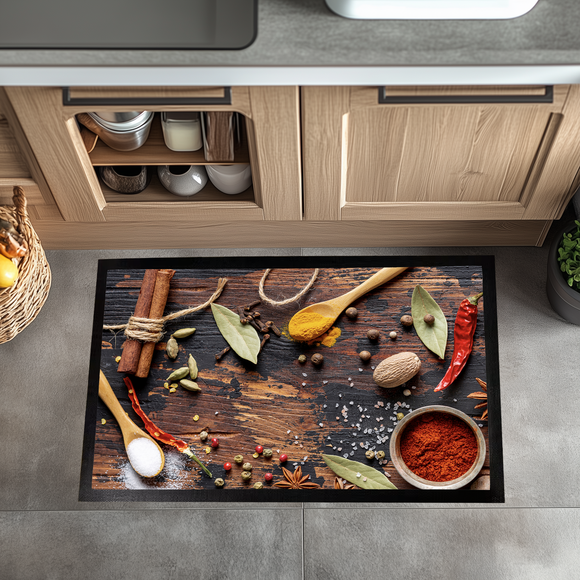 Spice up your kitchen with this comfortable decorative rug
