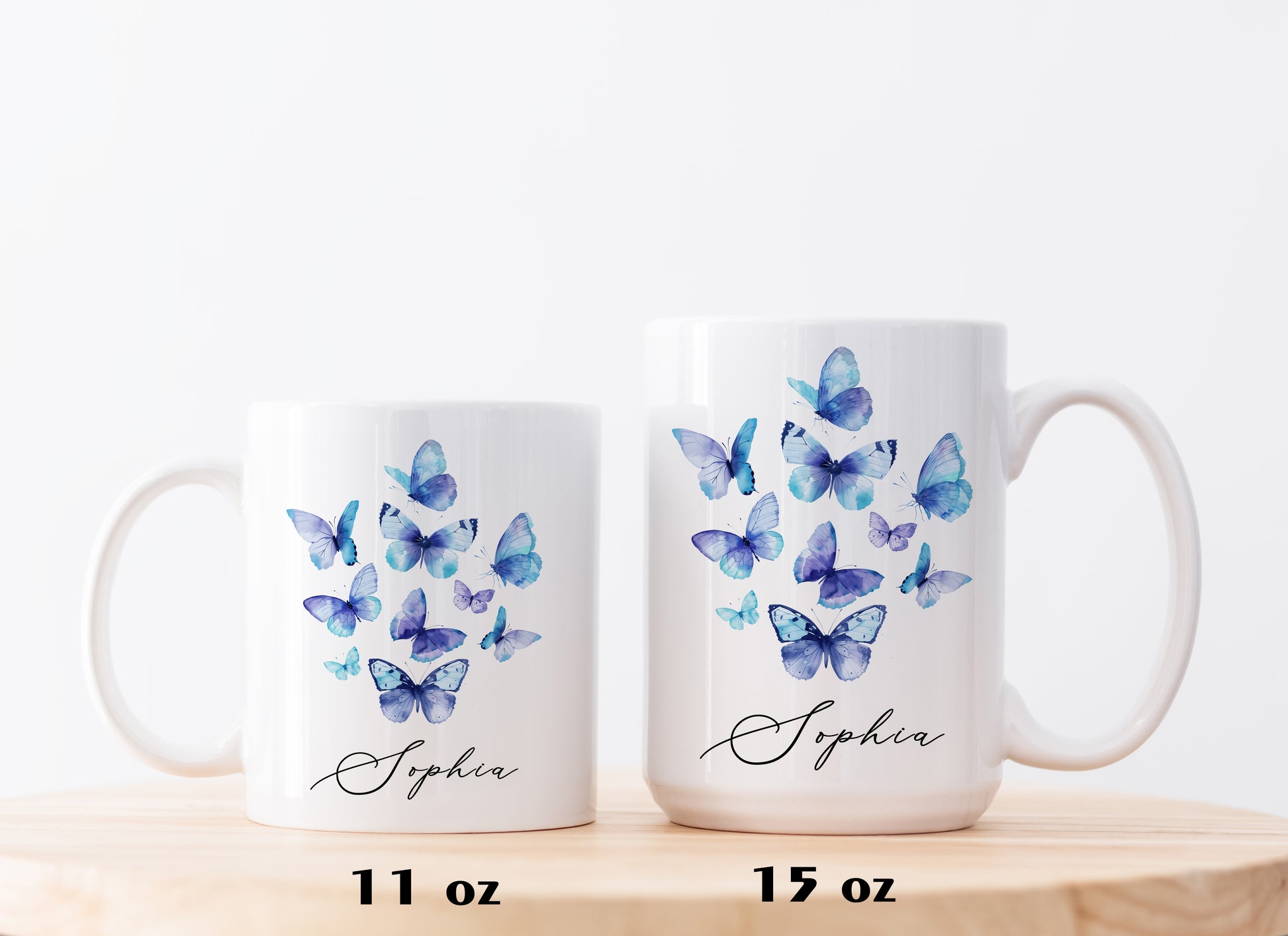Personalized Watercolor Butterfly Mug, Elegant Tea Cup With Name