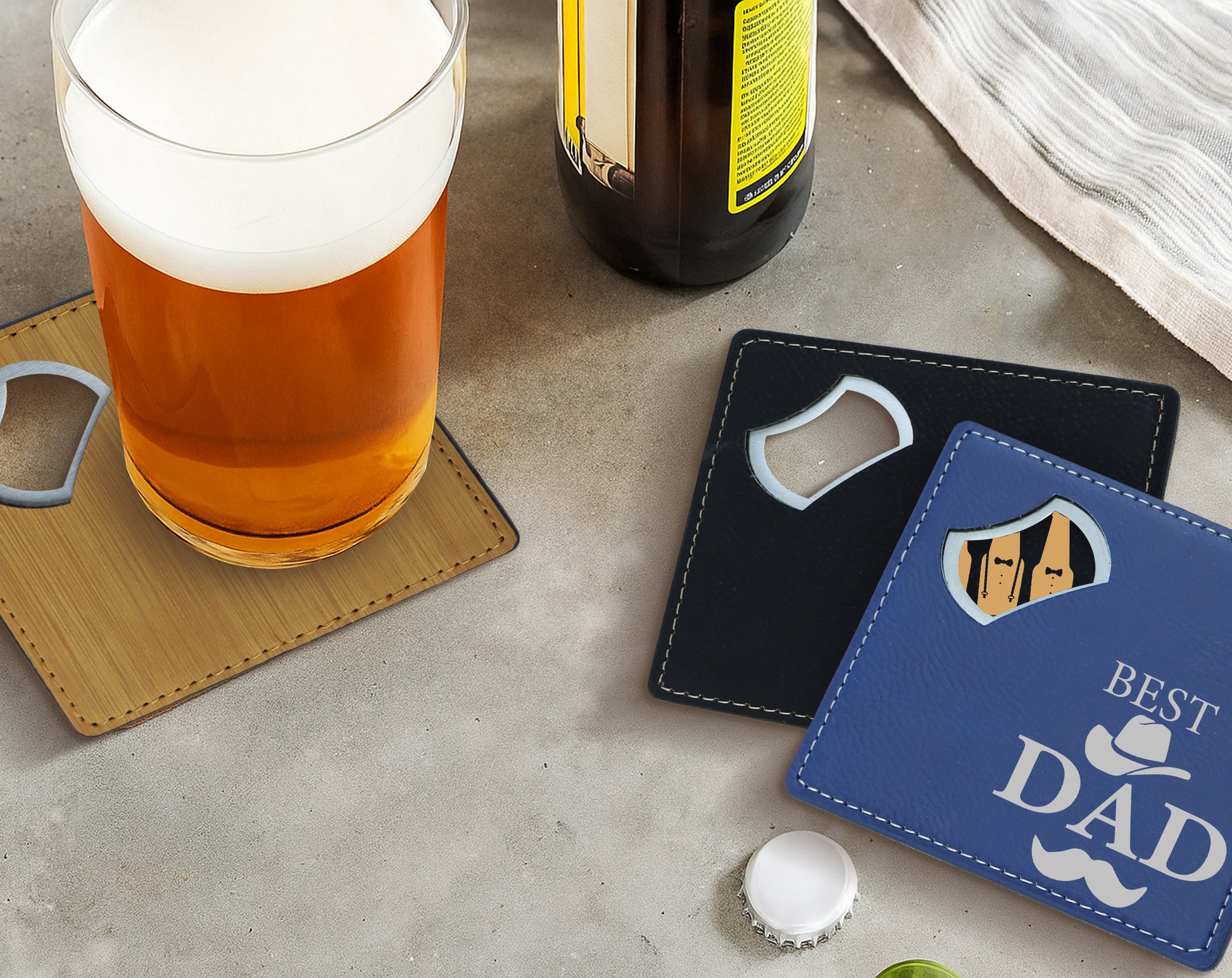 Engraved Groomsmen Gift, Custom Leather and Steel Bottle Opener