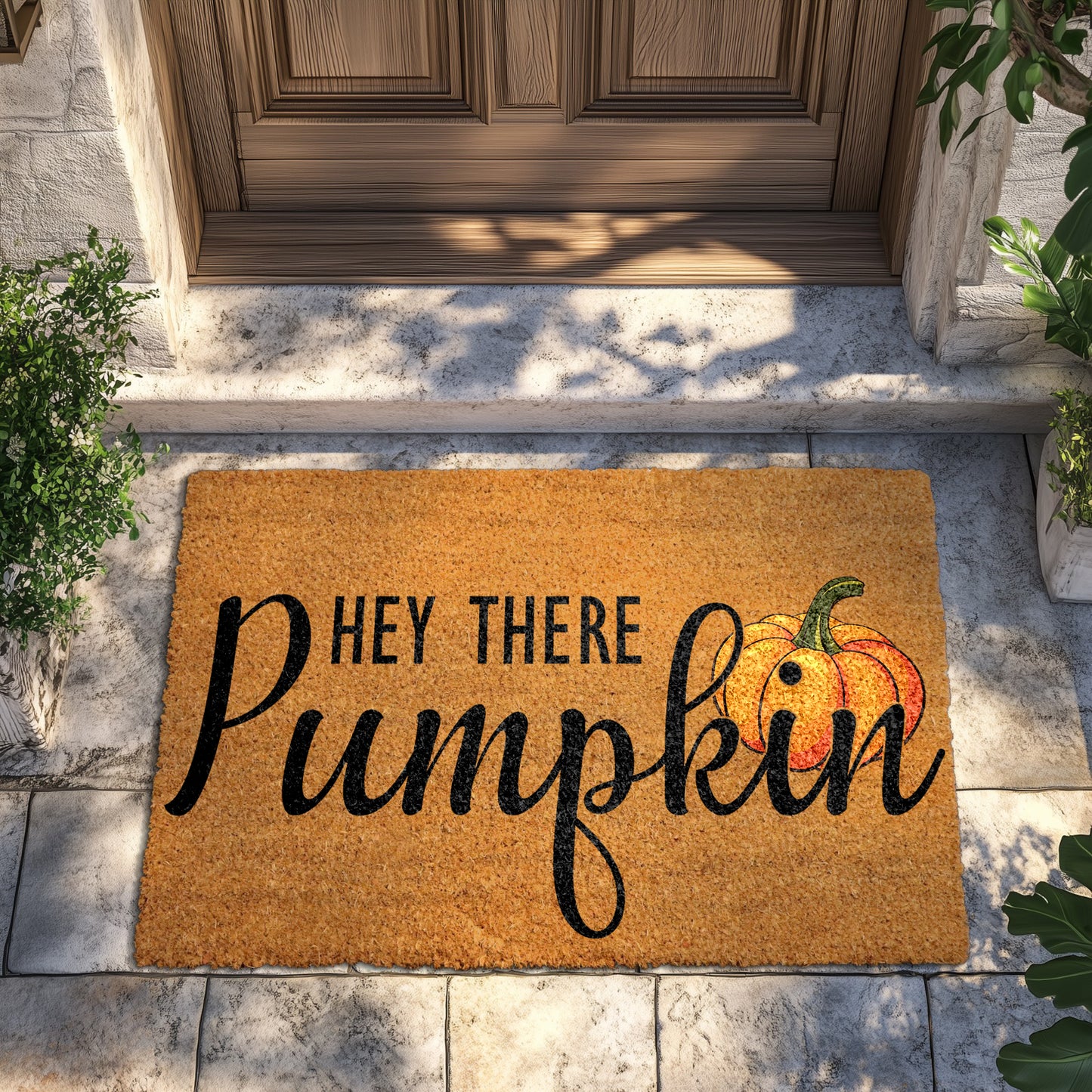 Cozy Fall Welcome: Hey There Pumpkin Doormat for Rustic Decor