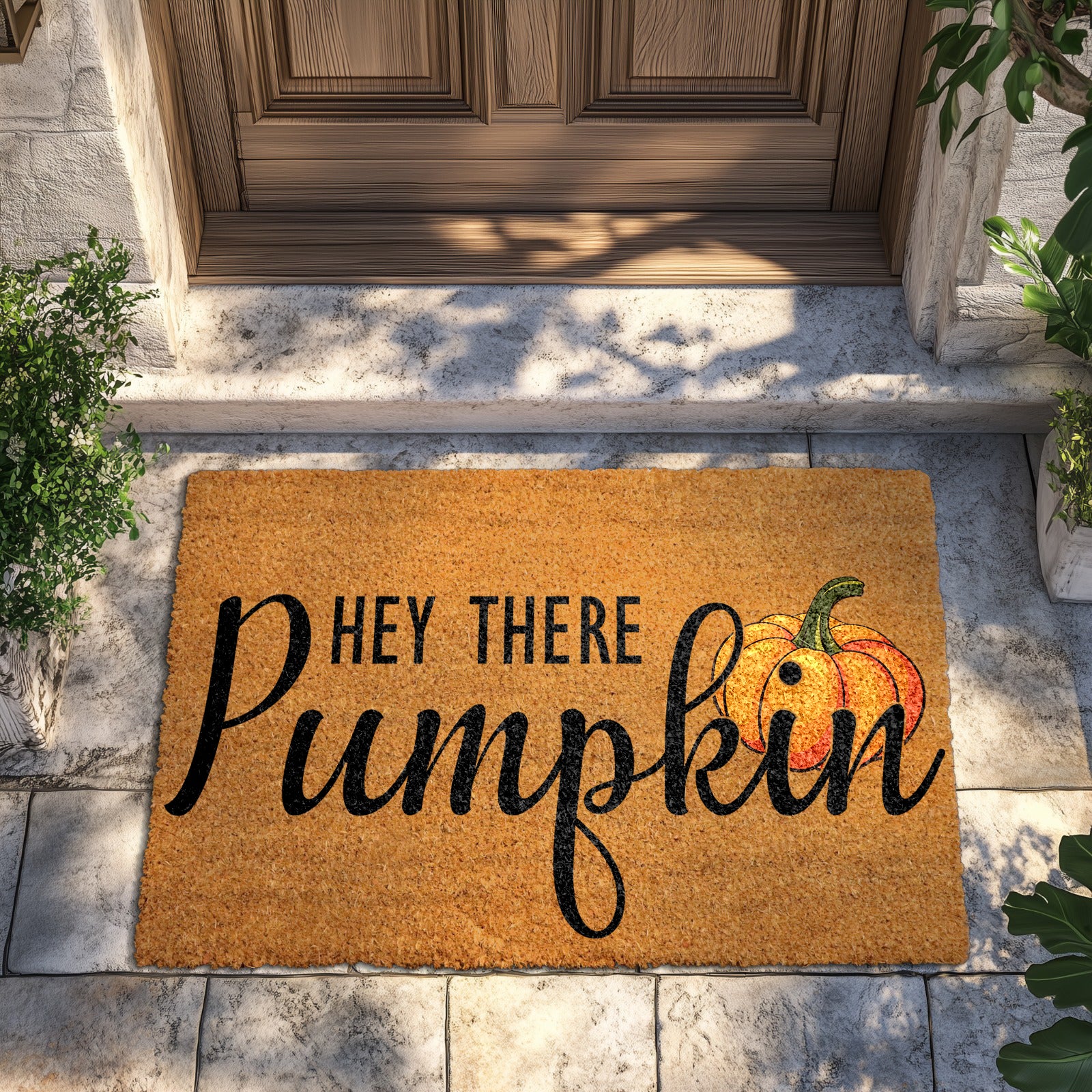 Cozy Fall Welcome: Hey There Pumpkin Doormat for Rustic Decor