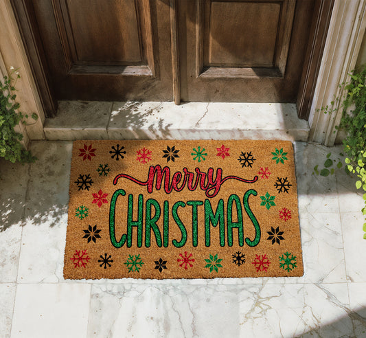 Snowflake Merry Xmas Doormat, Winter Home Entrance Decor, Housewarming Gift