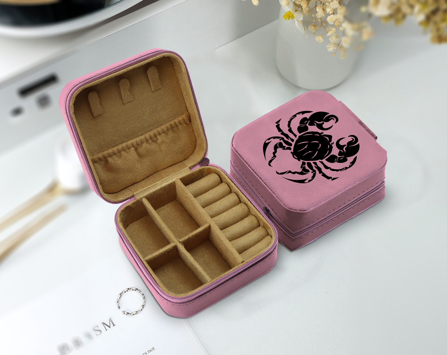 Personalized Zodiac Jewelry Box, Engraved Travel Organizer for Women