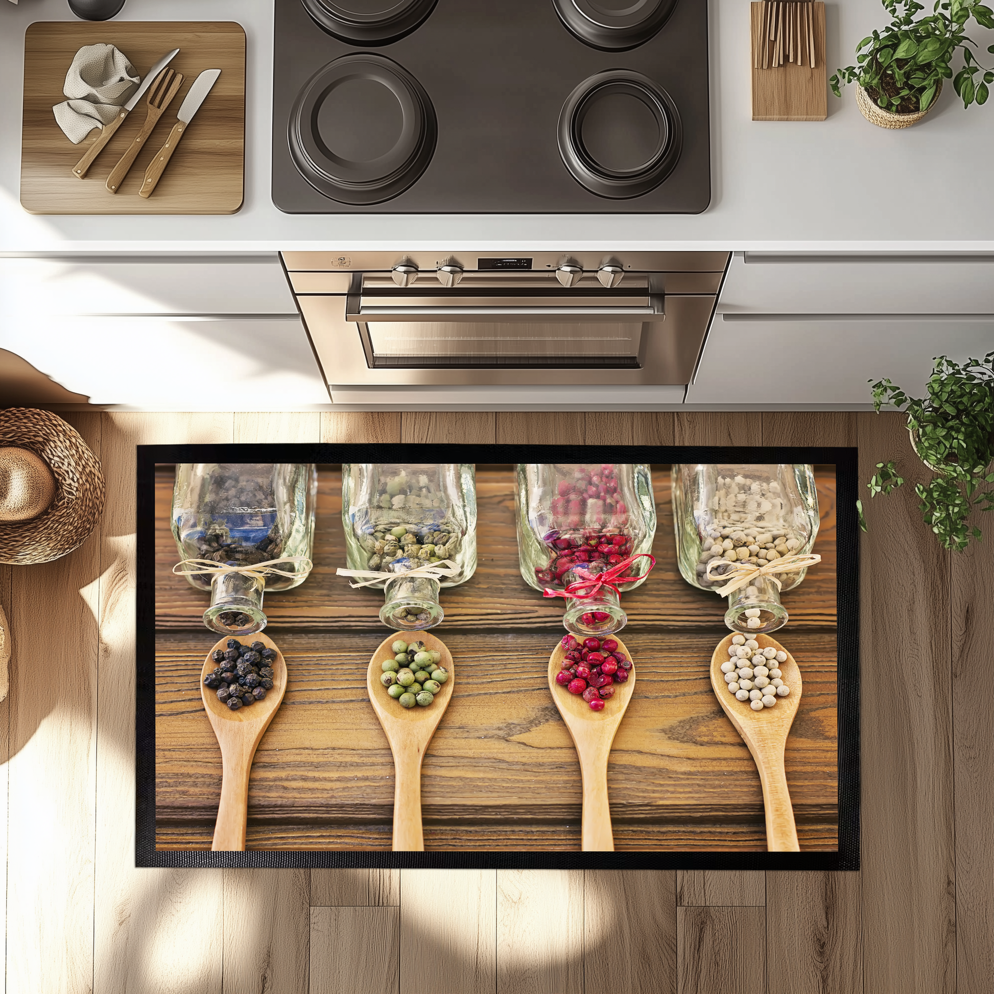 Botanical Herb Spice Kitchen Mat, Printed Spices on Non-Slip Rug