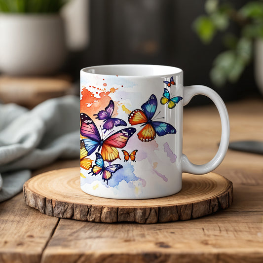 Nature-Inspired Butterfly Ceramic Mug, Garden Lover's Spring Drinkware