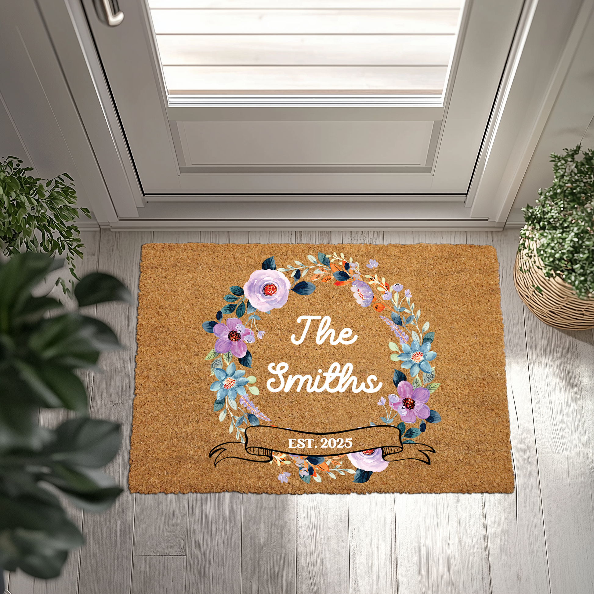 Personalized Floral Doormat, Perfect Wedding Gift, Family Welcome Mat