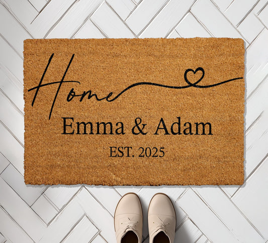 Customized Heart Design Doormat, Personalized Couple Names & Est. Date