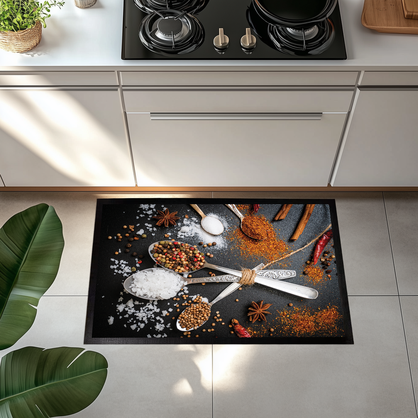Farmhouse Chef's Spoon, Spice & Herb-Inspired Kitchen Rug Mat