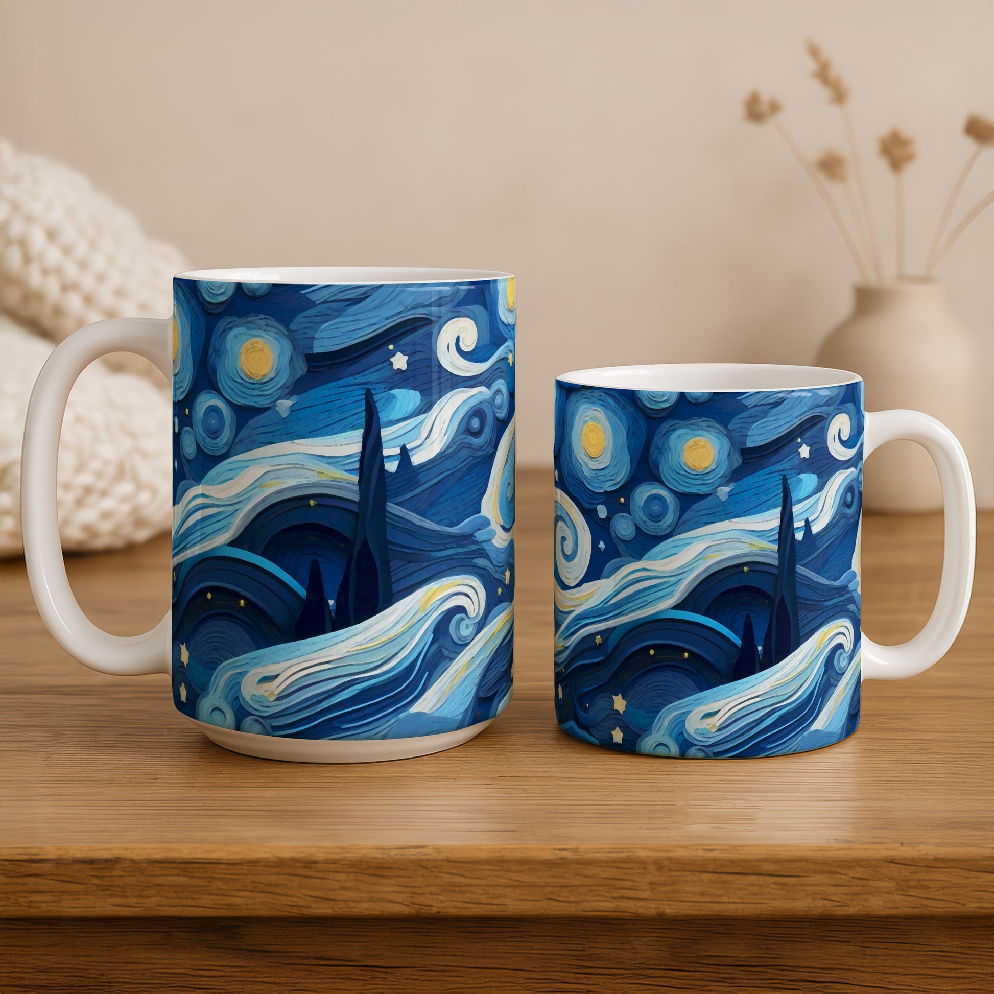 Starry Night Inspired Ceramic Mug, Vibrant Colors, Art Lover Gift