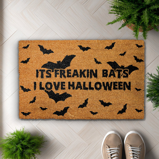 Freakin' Bats Doormat: Spooky Season Welcome Mat, Funny Housewarming Gift