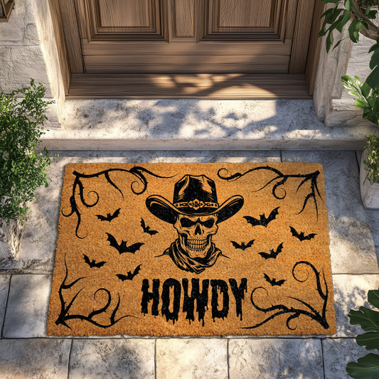 Gothic Cowboy Doormat, Spooky Western Halloween Farmhouse Welcome Rug